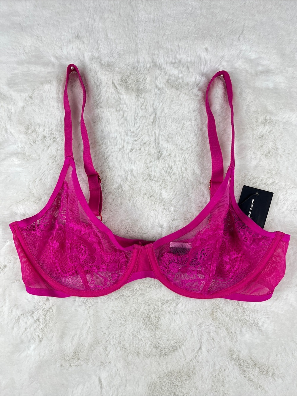 INC Hot Pink Sheer Lace Bra NWT Large